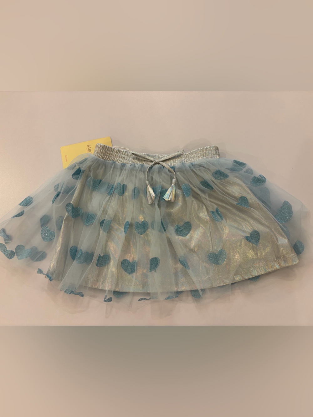 Sparkling Silver Tulle Skirt with Blue Heart Accents for Girls